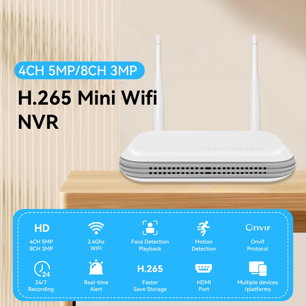 Wifi NVR Mini 4CH 8MP/8CH 3MP XMeye WIFI Video Recorder For Wireless Security System TF Card Slot Face Detection P2P H.265