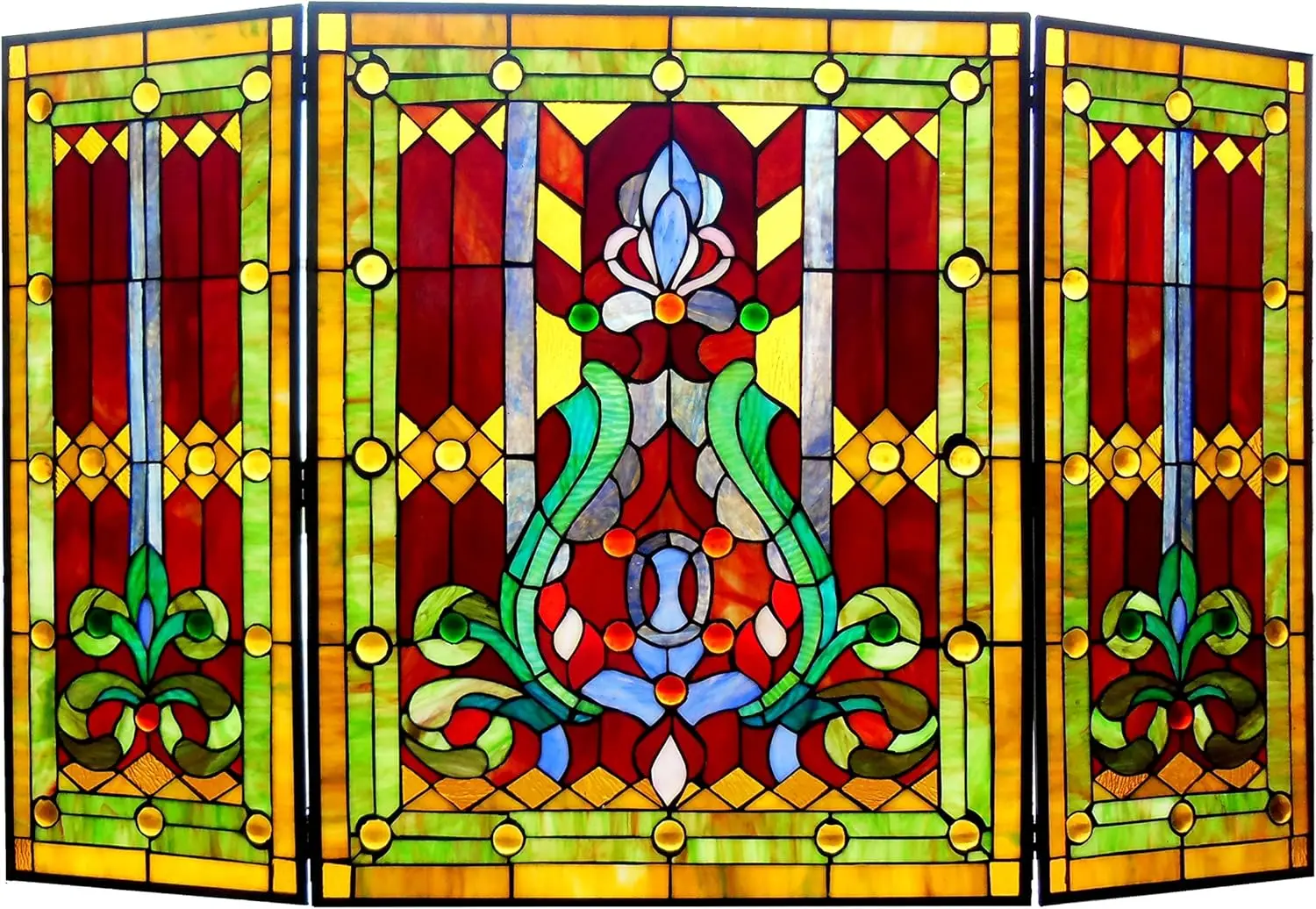 

CH1F323RV44-GFS Folding Victorian Wide Tiffany-Glass Fireplace Screen (3 Pieces), 44"