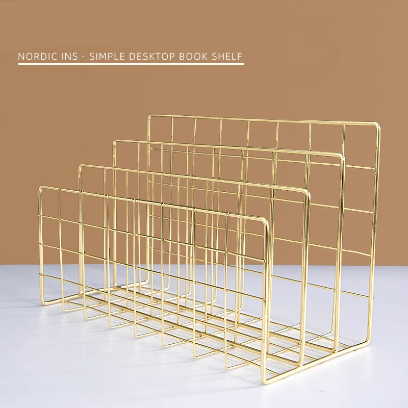 

New Nordic Iron Art Bookstand Creative Ins Style Simple Iron Art Storage Shelf Office Desktop Bookstand Table Student Bookstand