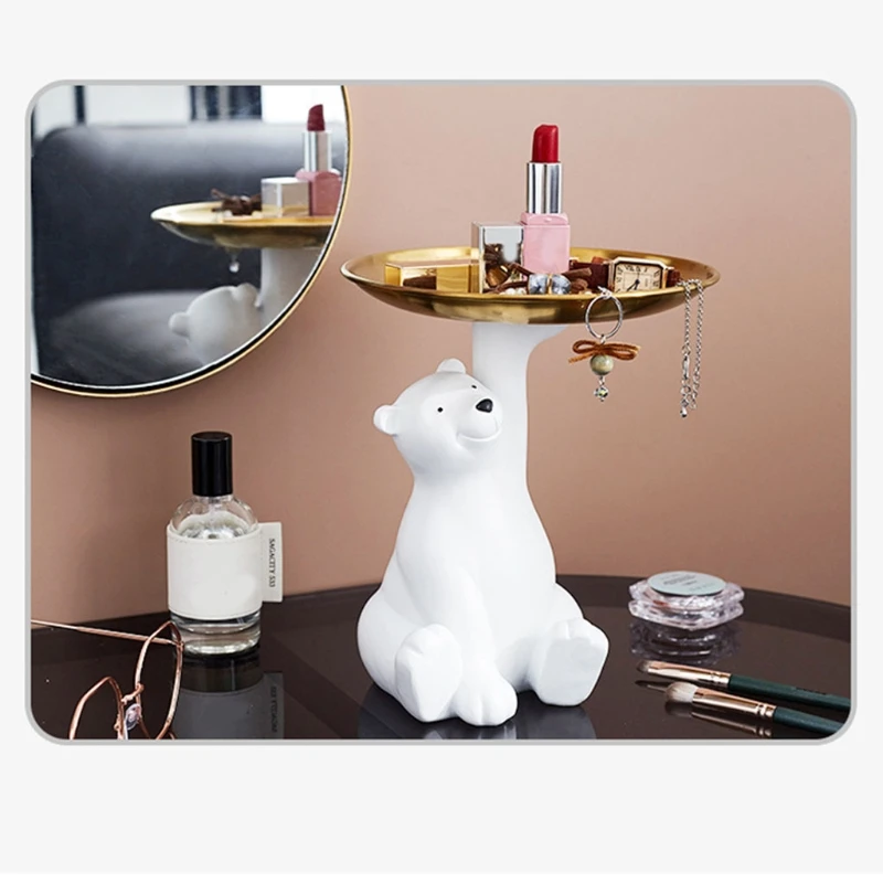 Desktop Storage Tray Bear Figurine Plate for Home Living Room Table Fruit Cosmetic for Key Dish