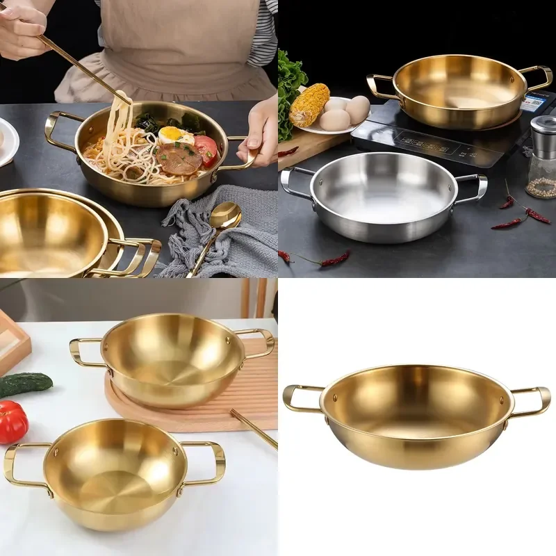 Large Stainless Steel Cooking Pot Gold Hot Pot for Noodles Seafood Ramen Dry Pot Korean Style Kitchen Cookware
