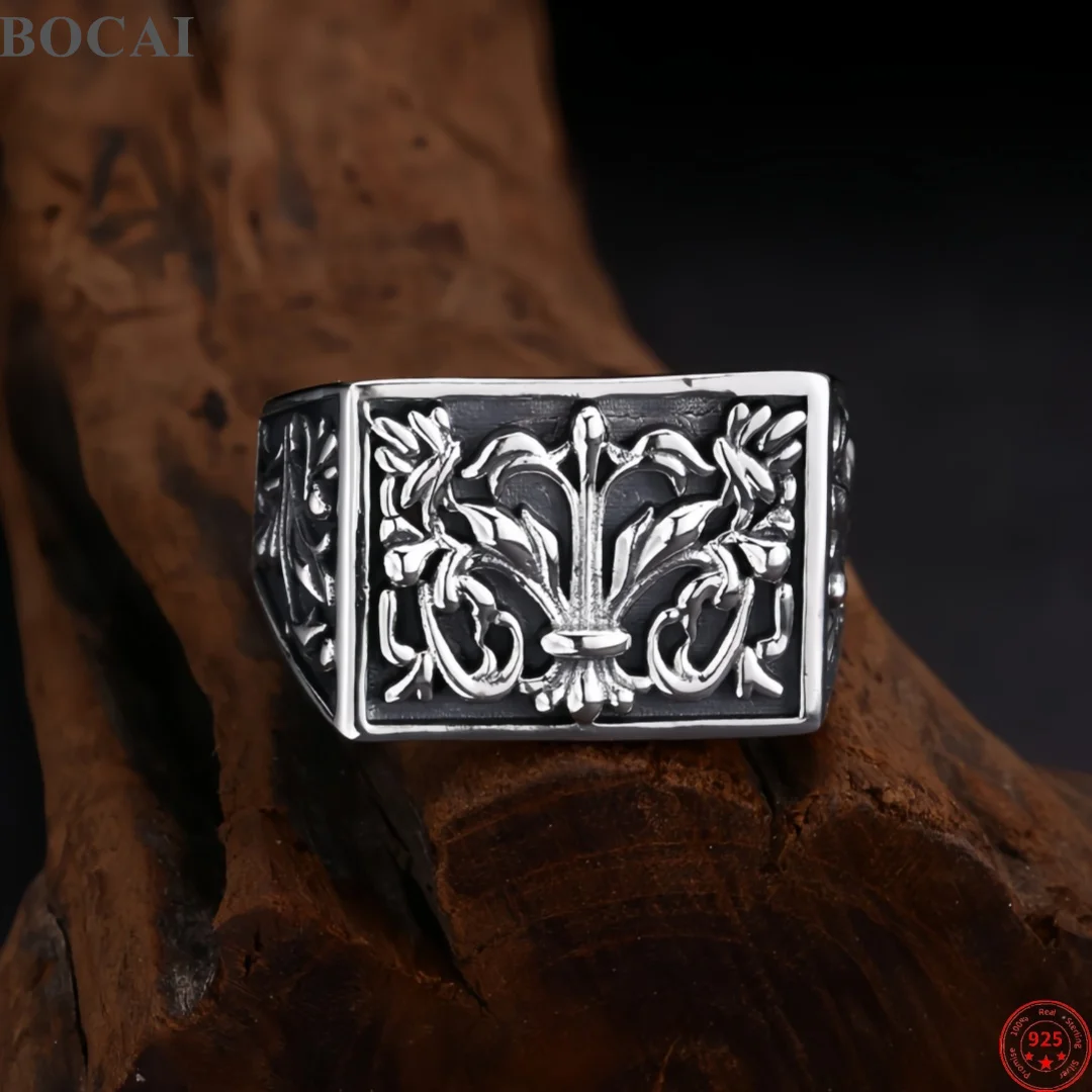 bocai-new-s925-sterling-silver-charms-rings-for-men-antique-relief-eternal-rattan-pattern-wide-ring-fashion-fine-choice-jewelry