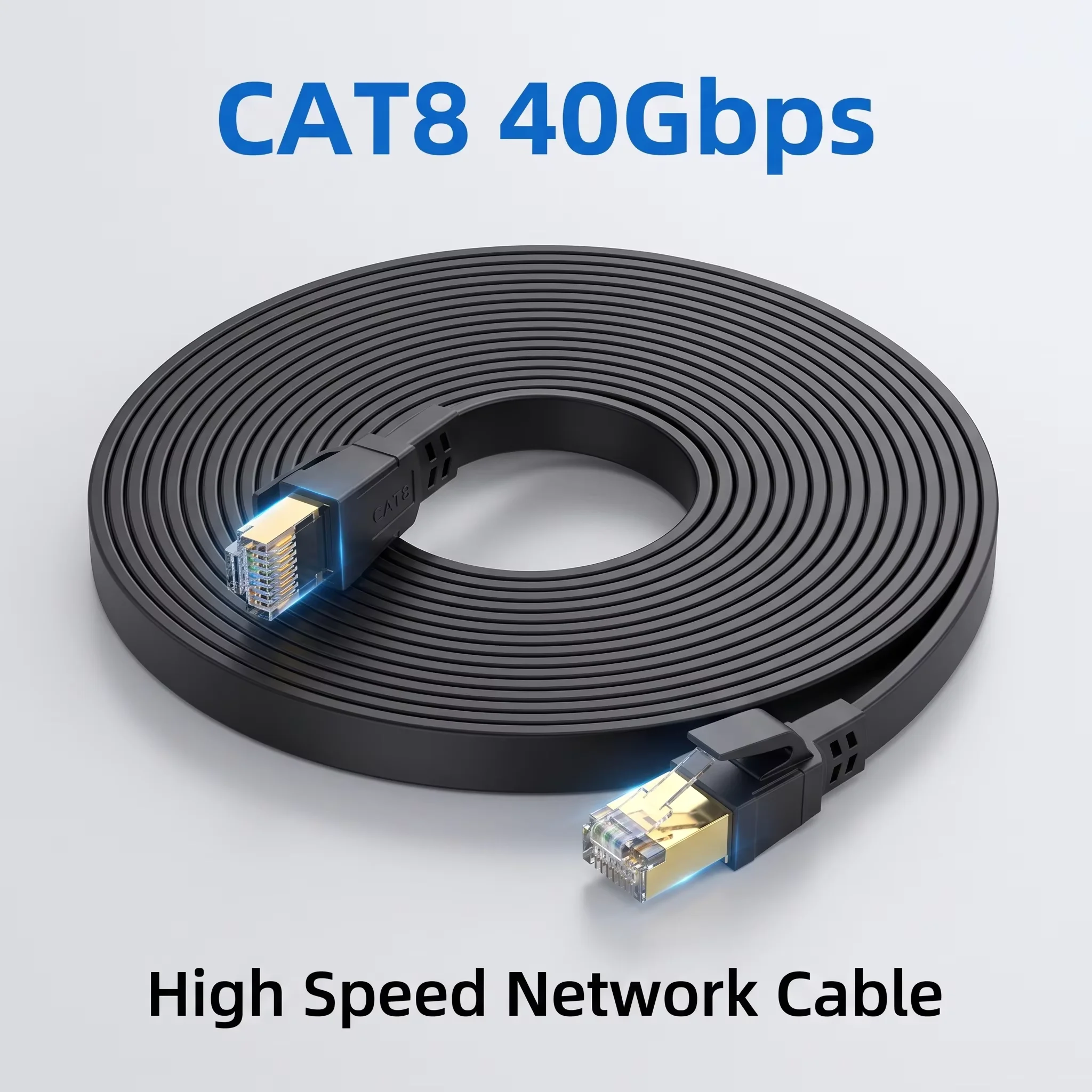 Cat 8 Ethernet Cable 40Gbps High Speed Flat Network Cord Gold Plated RJ45 for Gaming Home Office LAN Connection