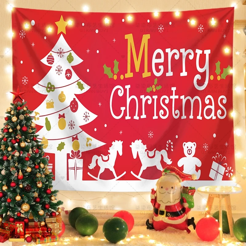 Wandteppich mit Weihnachtsmotiv von VIKAMA, Weihnachtsbaummuster, Wohnzimmer- und Schlafzimmerdekoration, Urlaubsatmosphäre, Dekoration für die Urlaubsvermietung