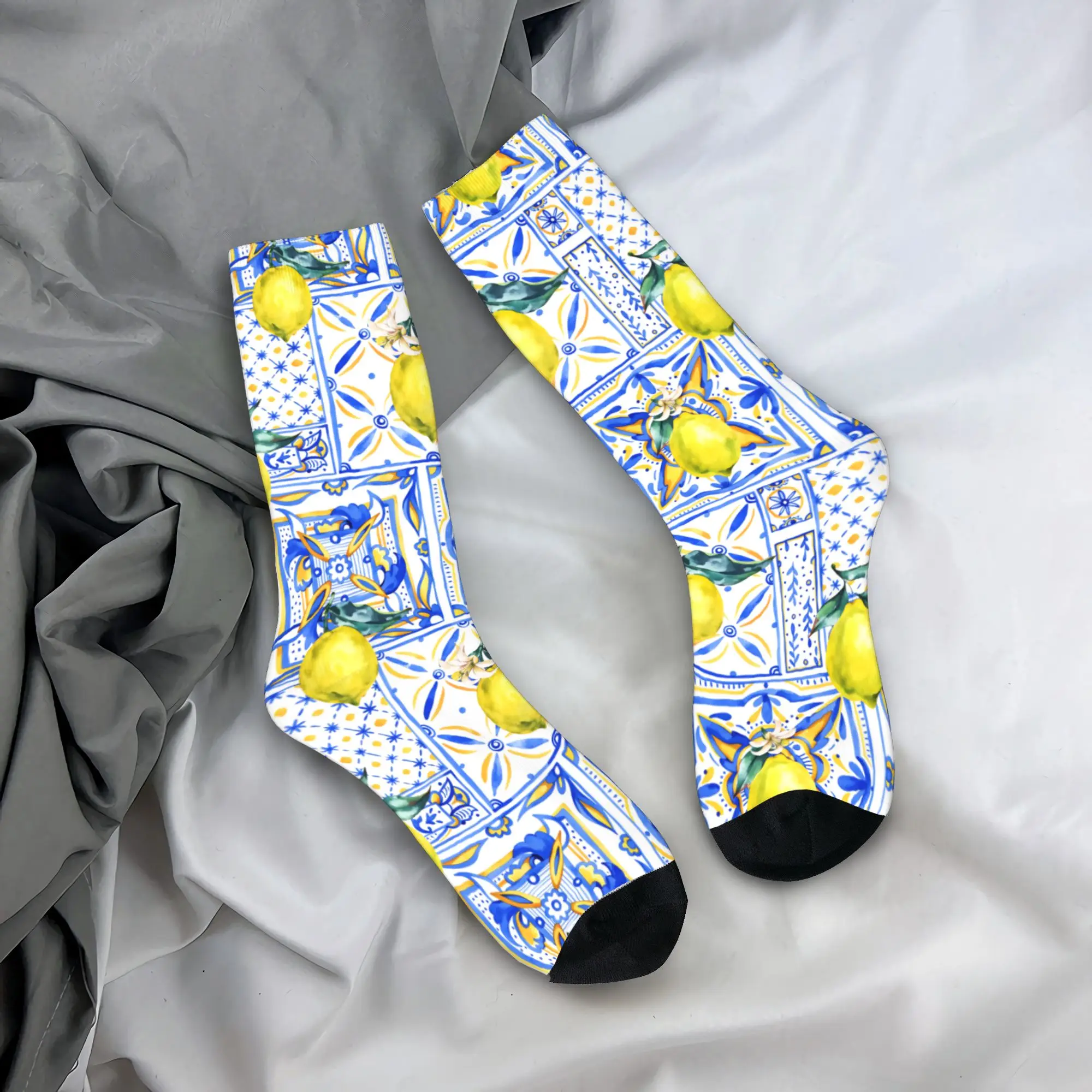 Yellow Lemon Pattern Socks  Gothic Stockings Spring Anti-Slip Adults Men Socks Comfortable Graphic Running Sports Socks