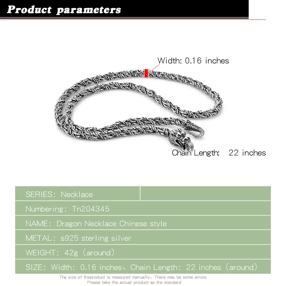 Dragon Necklace Fashion 925 Sterling Silver Keel Chain Men Necklace  Thai Silver Men Chain Gift Retro Style Wide 5MM