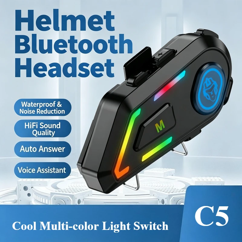C5 Motorcycle Helmet Headset IPX6 Waterproof Recording Wireless Helmet Bluetooth Headset Earphone Hands-free Intercom Headphone