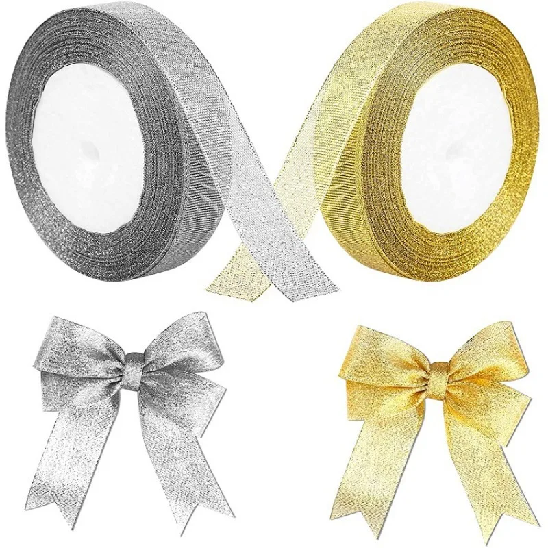 4 x 25 Yard Weihnachts-Metallic-Glitzerband, 3/8 Zoll (10 mm), glitzerndes Band, Nähen, Basteln, Besatz, Polyesterbänder zum Verziehen von Geschenken