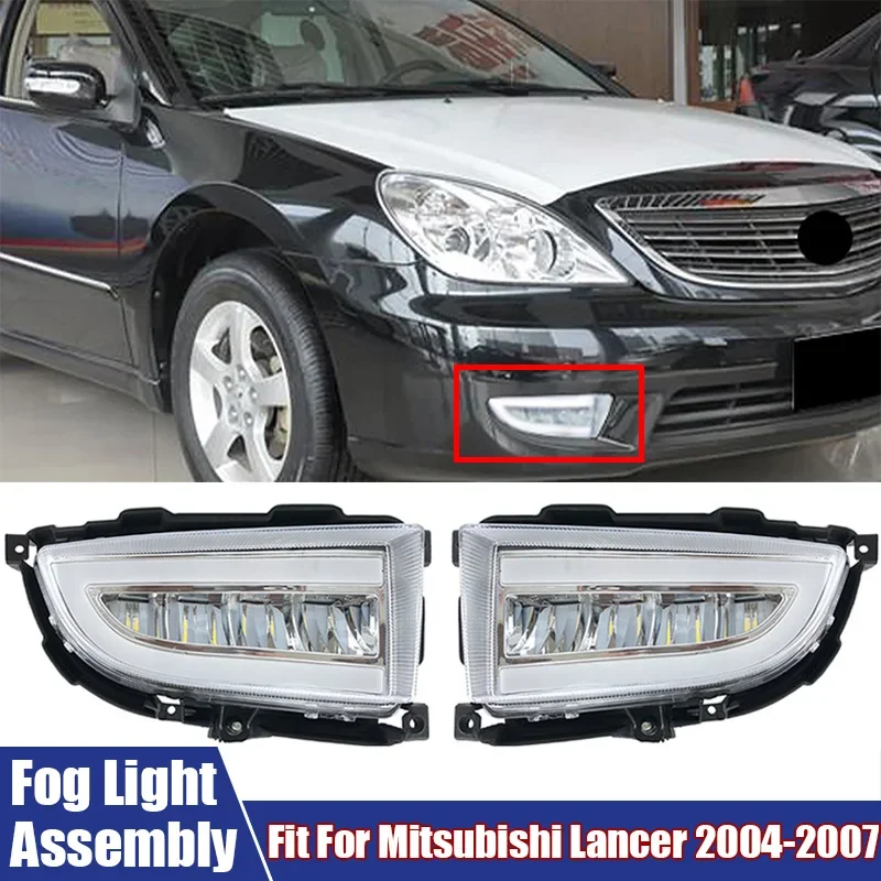 Fog Light Assembly Front Bumper LED Daytime Running Light Fit For Mitsubishi Lancer 2004-2007 2Pcs Car LED Turn Signal Fog Lamps