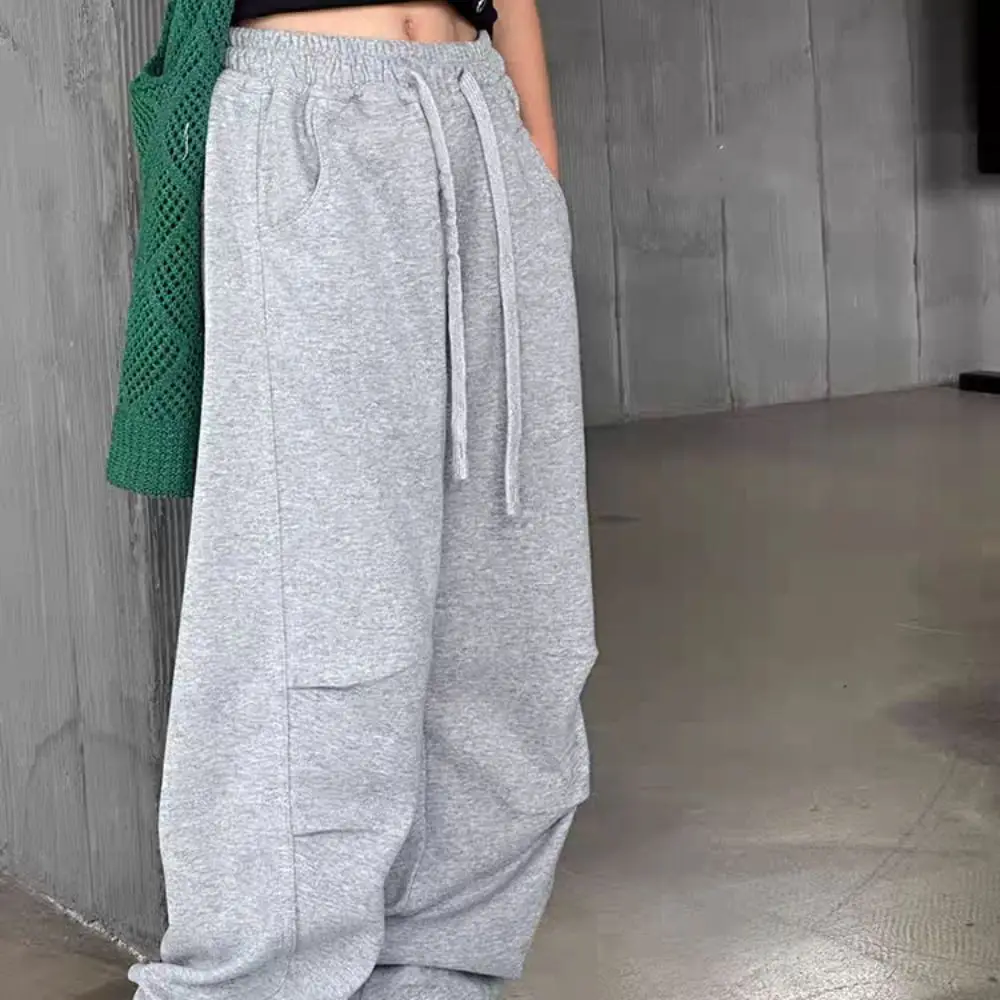 أزياء مطوي السراويل البضائع الفضفاضة ركض الرباط السراويل واسعة الساق السراويل عالية الخصر السراويل الرجعية فتاة الطلاب #5