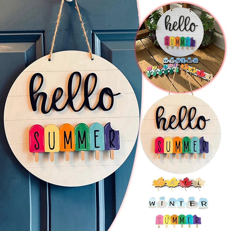 Hello Seasonal Door Hanging House Number Hanger Spring Summer Fall Winter Interchangeable Welcome Sign Garden Home Decor