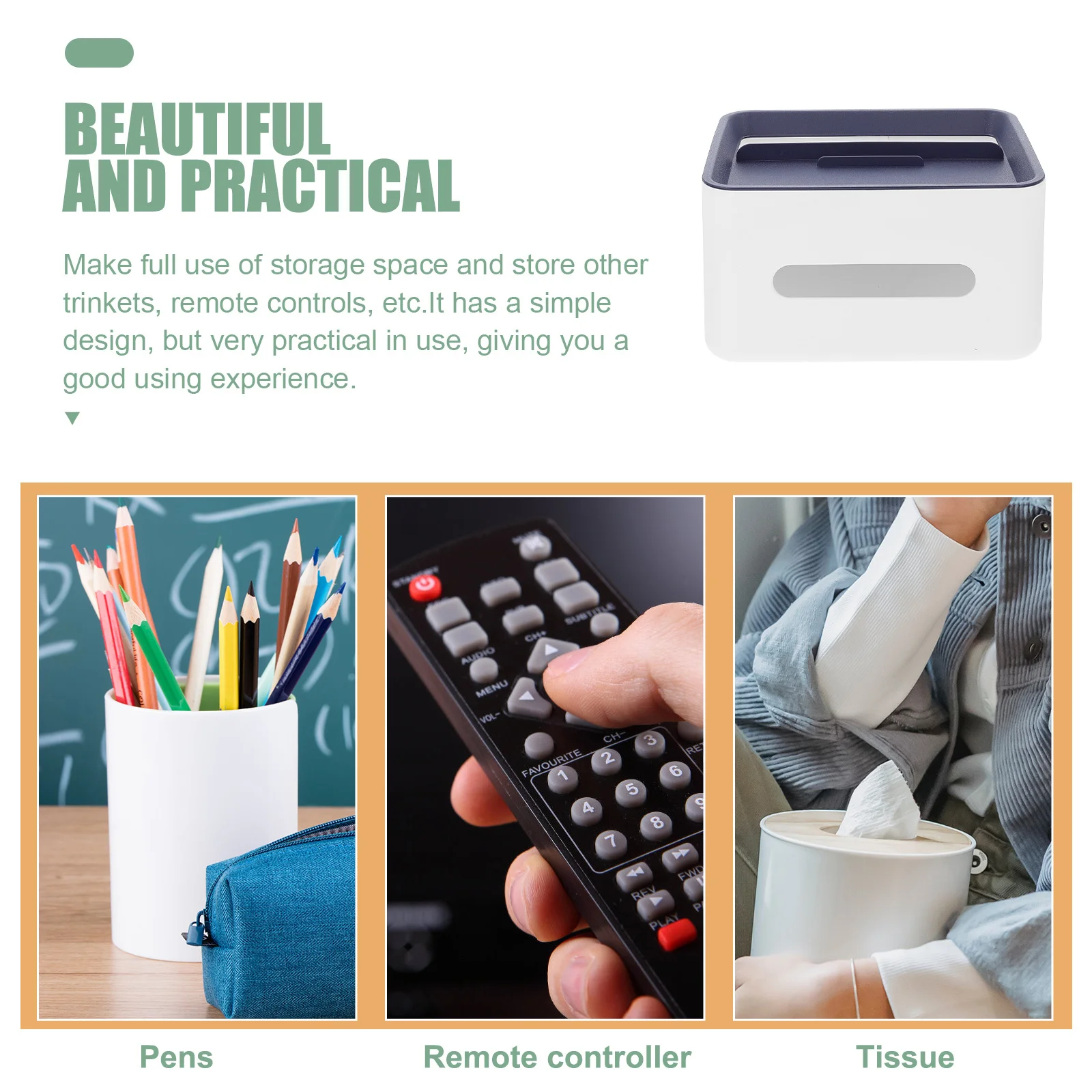 

Tissue Box Organizer Pp Desktop Storage Case For Remote Controller Phone Holder Table Napkin Container Home Office Dorm Use