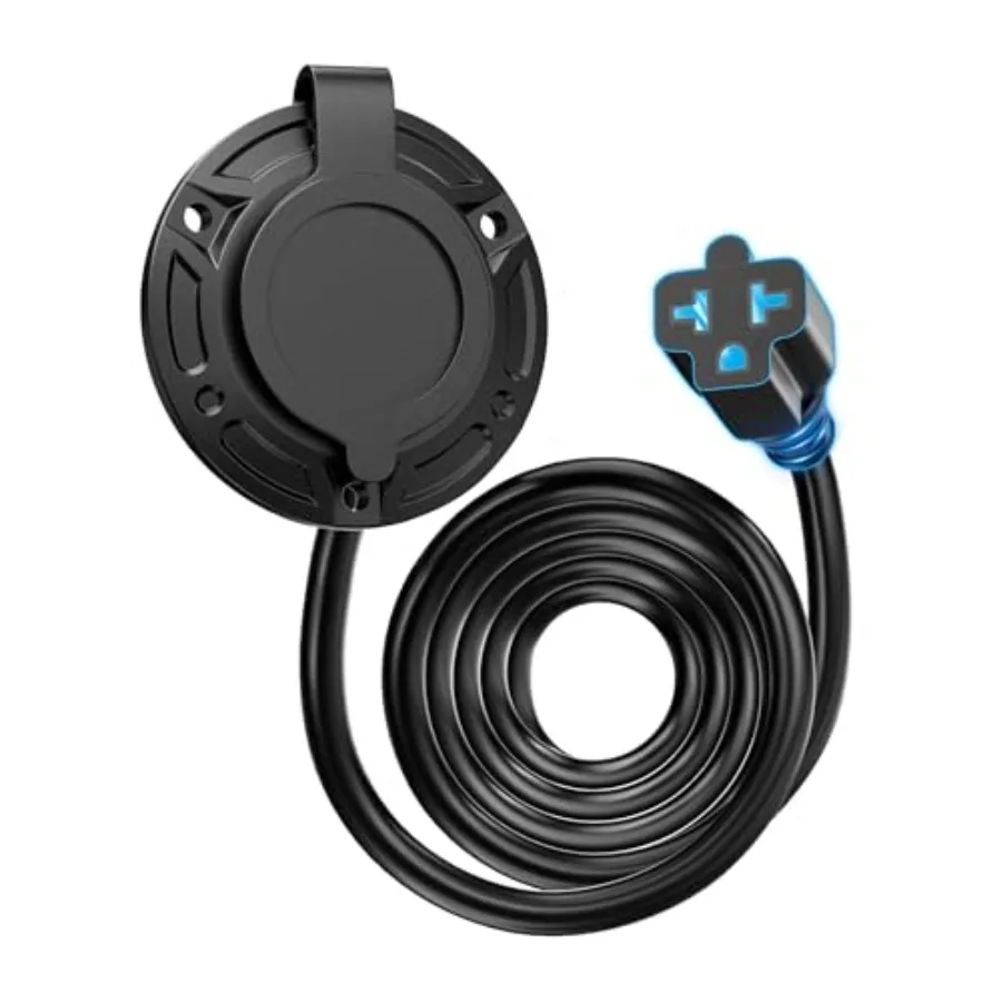 

20A 125V AC Port Plug with 12AWG Heavy-Duty Wiring 5-in-1 T-Blade Adapter 12ft Extension Cord Waterproof Outdoor Electrical Rec