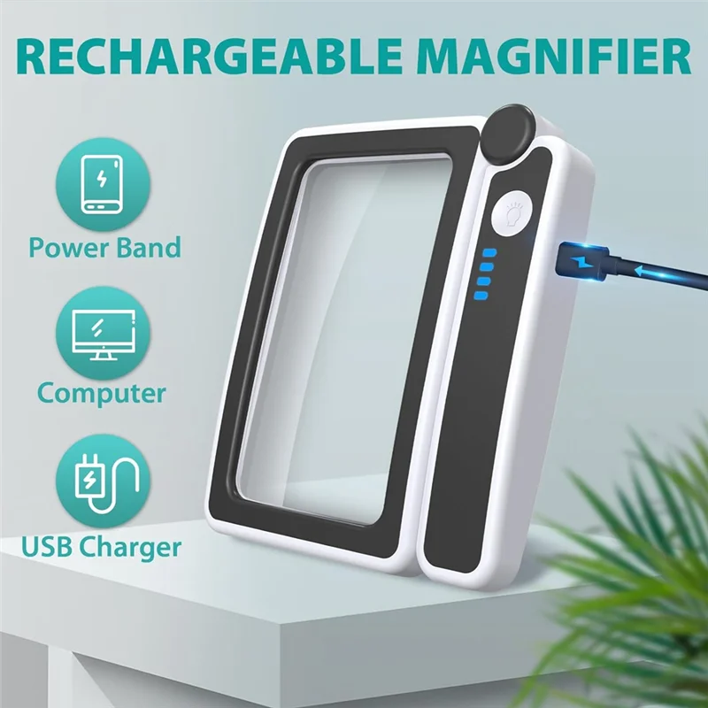 

OFSS-4X Large Magnifying Glass With Light For Reading,Lighted Magnifier With 10 LED Foldable Handheld Magnifiers For Seniors