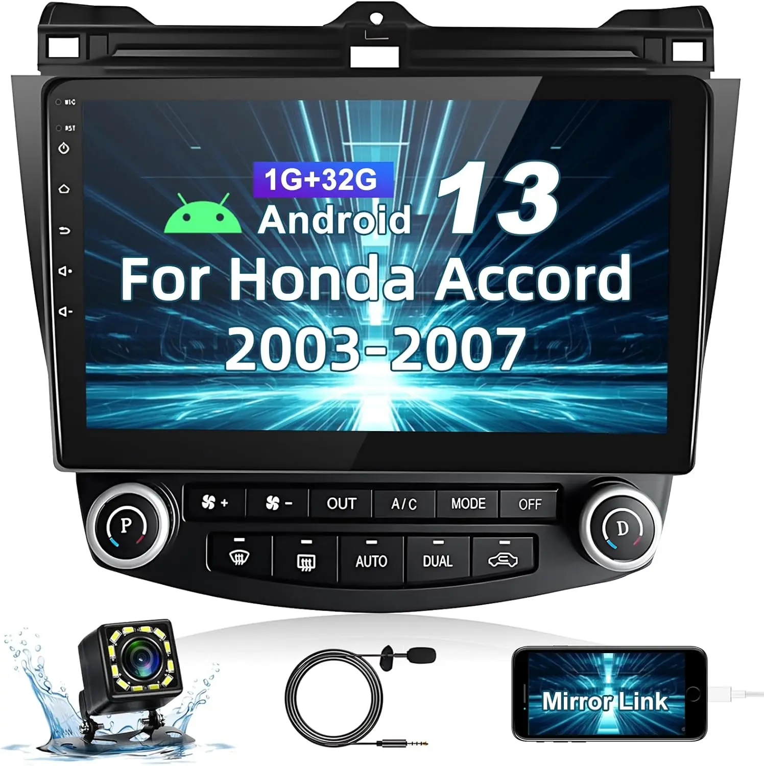 

for Honda Accord 7th 2003-2007 with Bluetooth in Dash Navigation 10" HD Touch Screen Car Radio with GPS/AHD Backup Camera/ Mic