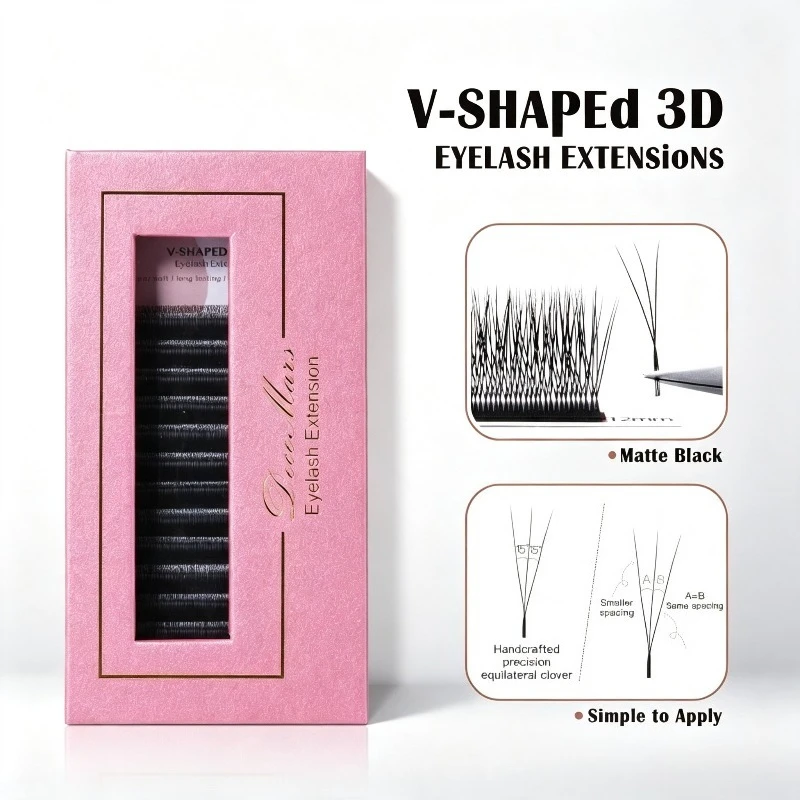 DeceMars V-shaped 3D Eyelash Extensions Matte Black 12 Rows/Tray