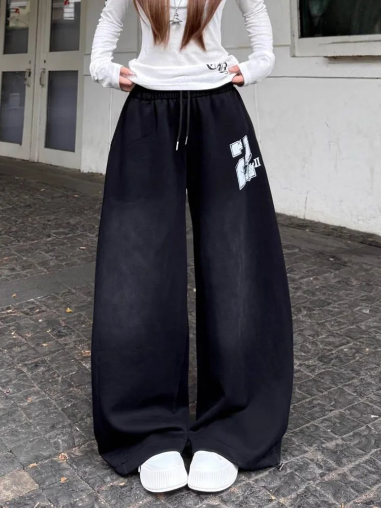 Hip Hop Letter Y2K Pants Women Vintage Harajuku Gradient High Waist Loose Trousers American Streetwear Spring Bf Straight Pant