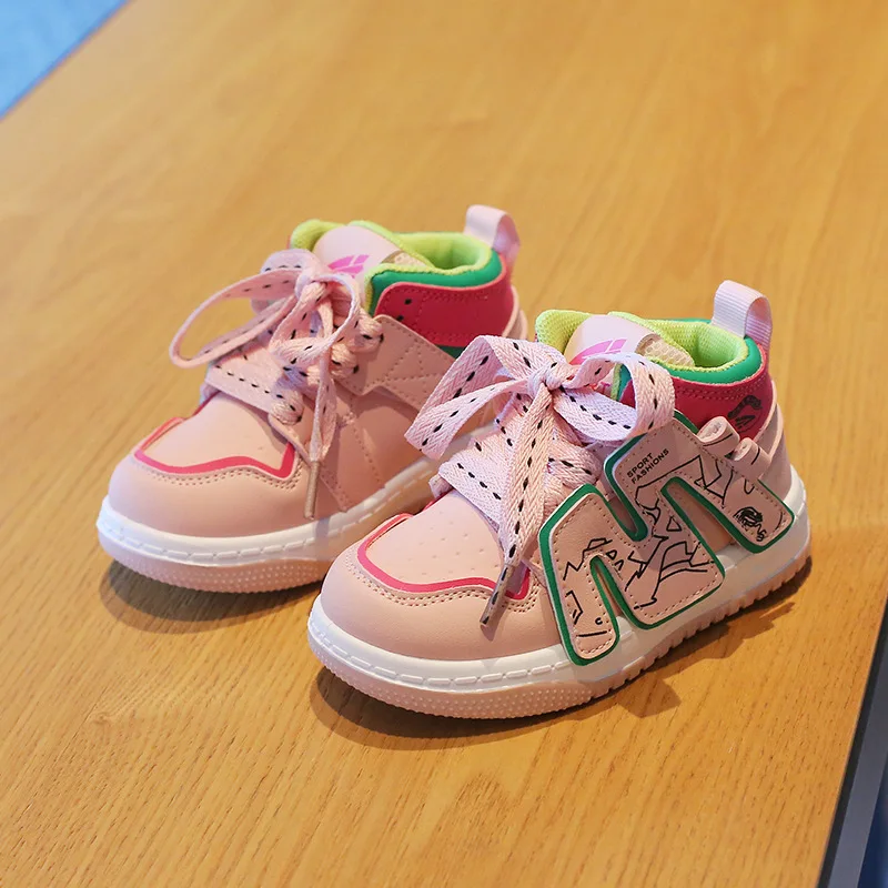 Children's Sneakers2024Spring Boys' Casual Sneakers High-Top Trendy Girls' Internet Hot Shoes Soft-Soled Baby Shoes