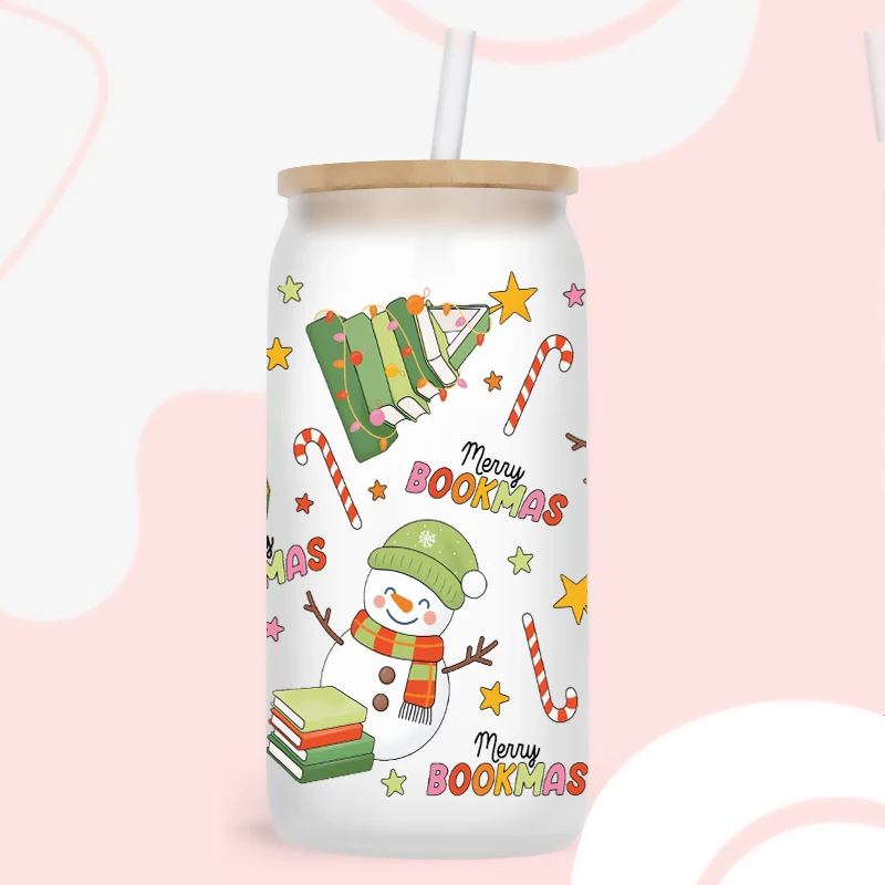 Cartoon Christmas Uv Dtf Cup Wrap Iron On Transfer Stickers For Glass Cup 16oz Decoration D24553