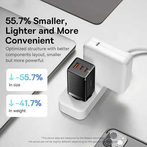 Зарядное Устройство Baseus 65W GaN USB-C Для Быстрой Зарядки iPhone 17/16/15/14/13 И Ноутбуков — Портативное, Для Путешествий — фото товара