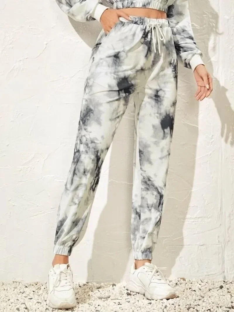 Women Two Piece Set Tie Dye Hooded Jogging Tracksuit 2023 New Fashion Plus Size Sport Set Loose Casual Stayhome Style Loungewear