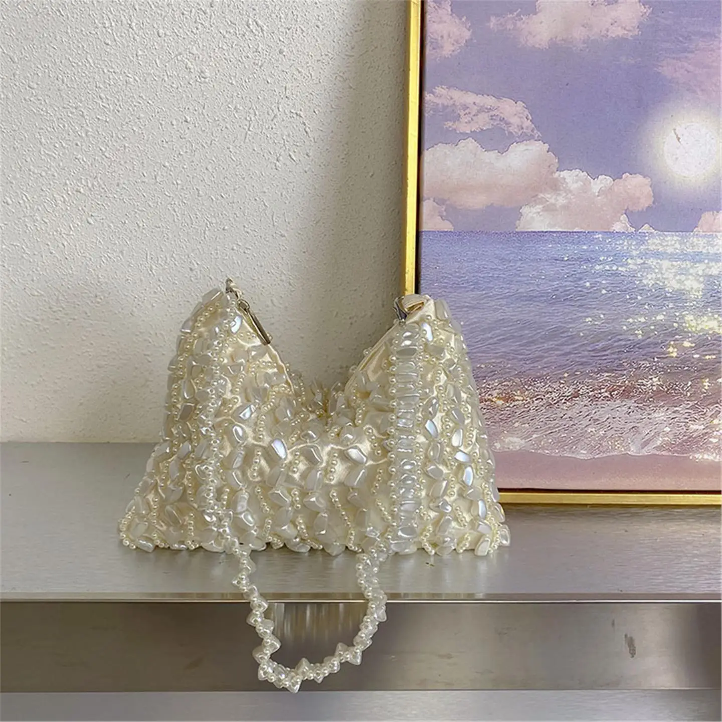 

Ele Pearl Underarm Bag Irregular Design Luxury Sensation Evening Bag Small Fraance Sle Quirky Design Casual Hobo Bag