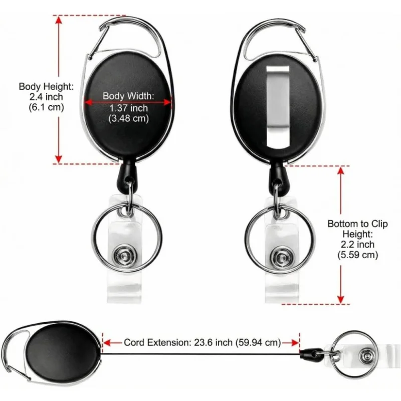 Bdge reels Retractable,Badge Reel, Badge Reel, 5 Pack Retractable Badge Holders with Carabiner Belt Clip and Key Ring