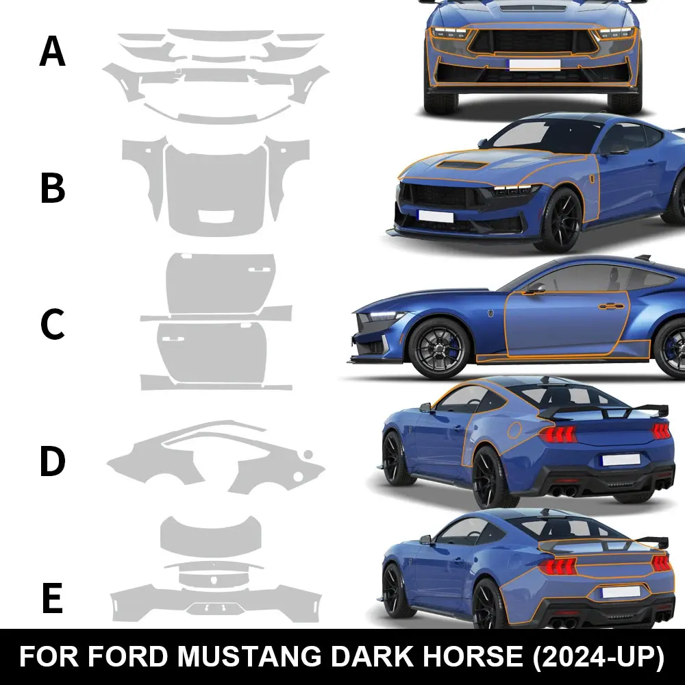 For Ford Mustang Dark Horse 2024-2025 TPU Bumper Scratch-Resistant Self-Healing Paint Protection Film Invisible Pre-cut PPF Kit