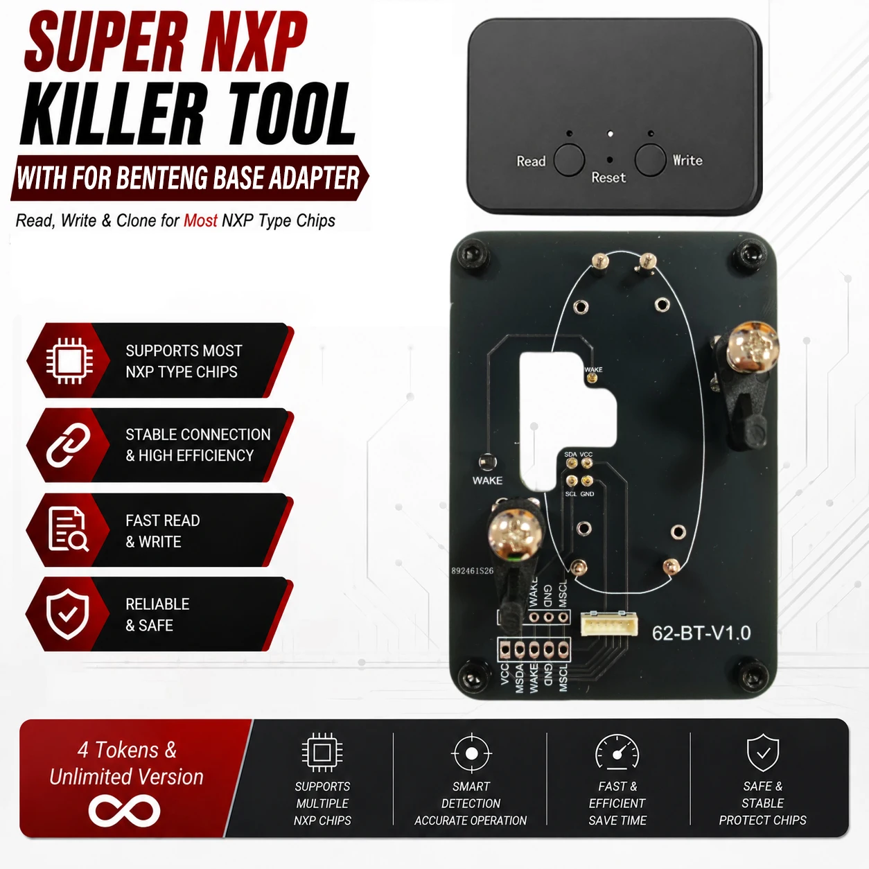 For BenTeng Key All NXP Smart Keys Clones 4 Tokens & Unlimited Version Super NXP Killer Read Copy Device With Adapter Base