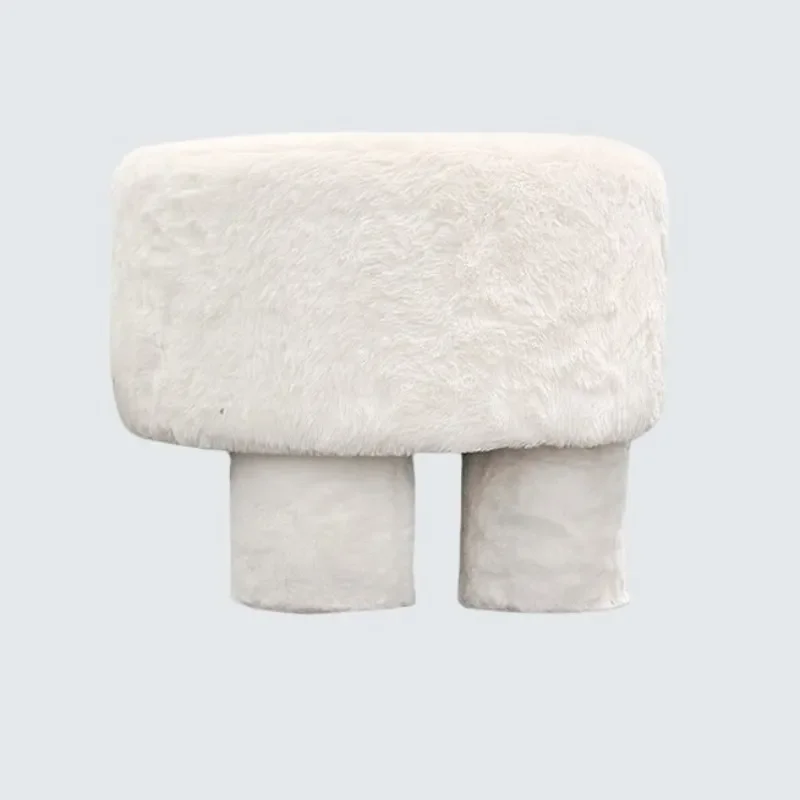 Plush Lamb Wool Mushroom Stool Low Round Ottoman for Entryway Shoe Changing Living Room Kids Makeup Seat Small Footrest view 5