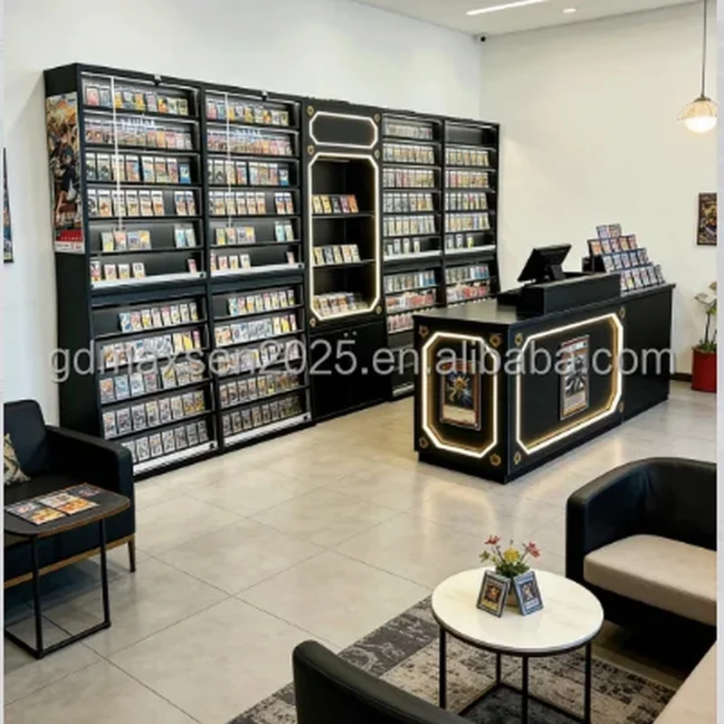 custom.Custom Modern Single Sided LED Light Sport Card Display Stand Portable Easy Assembly Metal Glass Cabinet Adjustable Shelv