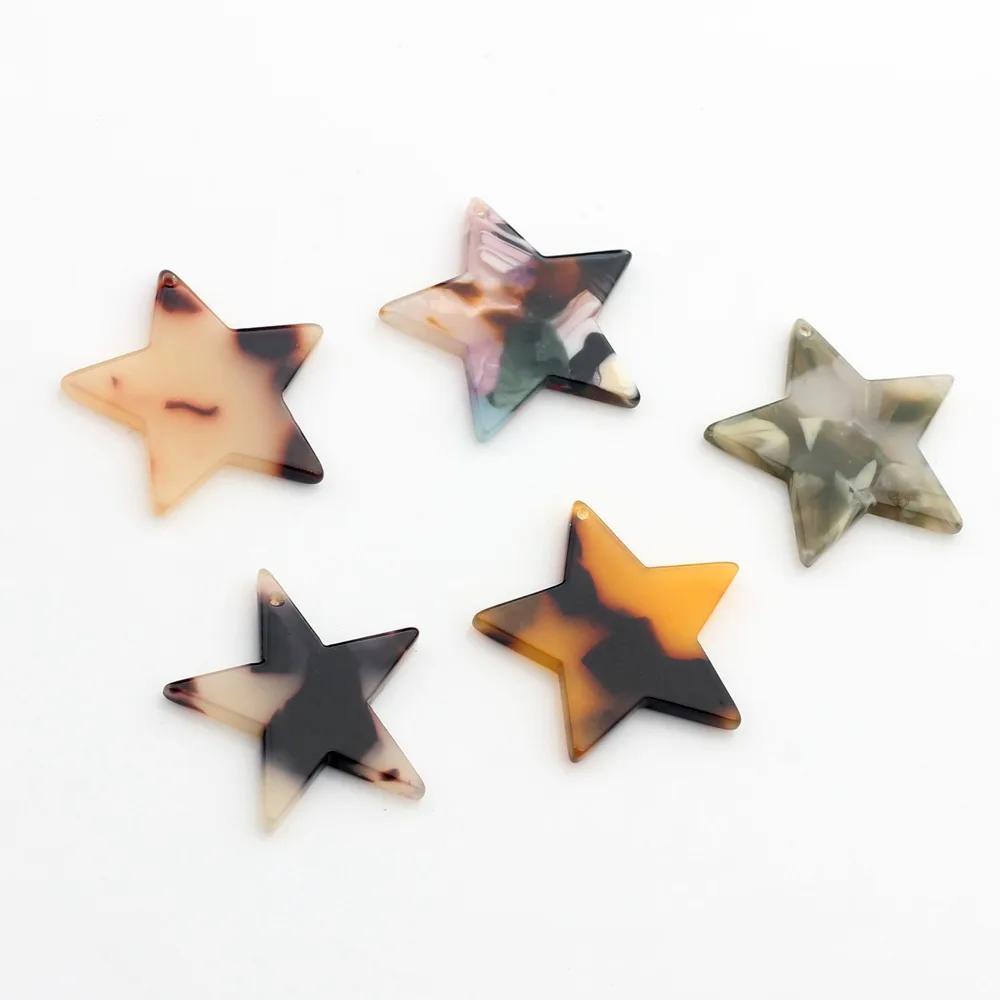 100pcs Diy Acrylic Star Pendant Charms Print Resin Pendants Necklace Pendant Connectors Handmade Jewelry Making Accessories