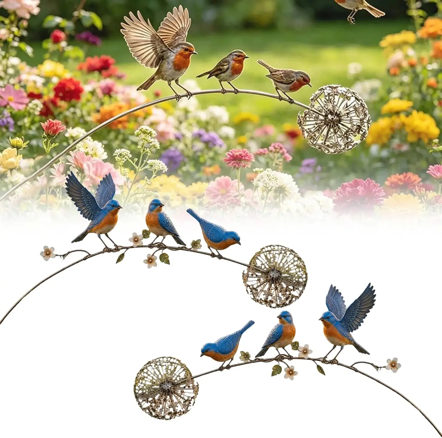 Metal Bird Garden Stake Vivid Metal Bird Art Decoration Robin Memorial Garden Stake Lightweight Memorial Garden Stake For Lawn