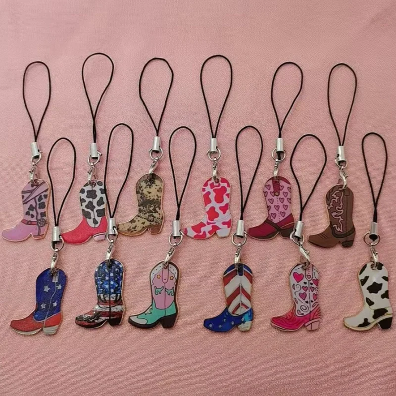 12pcs Western cowboy boot lanyard, suitable for mobile phones, bags, and ideal gifts for family and friends