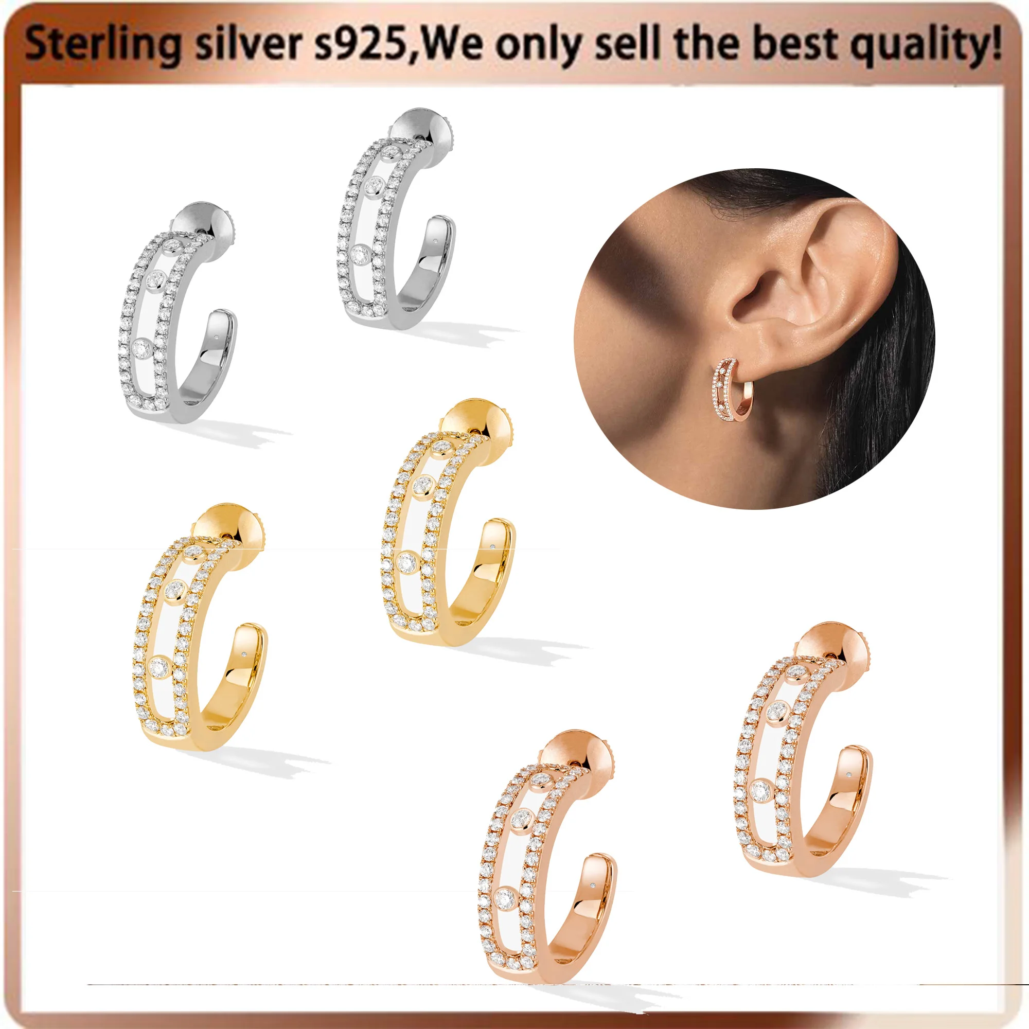 

C-shaped earrings, classic and minimalist, Meijia shiny earrings