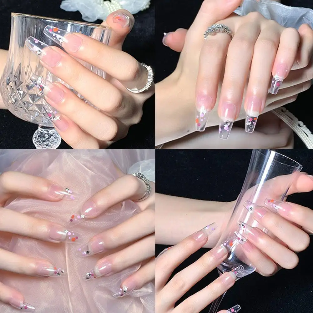 Faux ongles français à la mode, strass amovibles, dégradé, Nail Art, tête carrée, couverture complète, pour filles ﻿