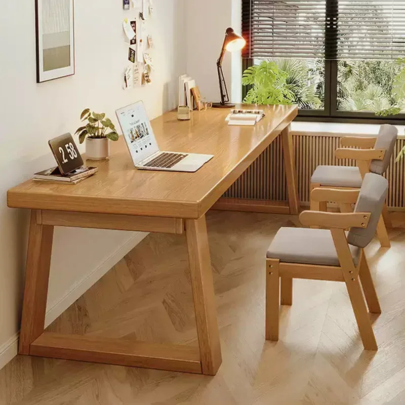 Double, desk, student, household, computer desk, solid wood legs, desk, long table