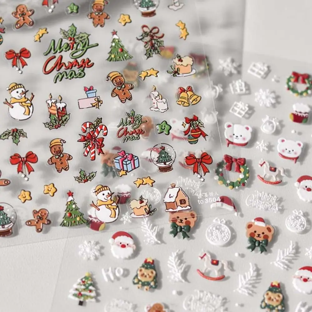 Pegatinas en relieve para uñas de Navidad, adornos de manicura, calcomanías navideñas, campana de Navidad