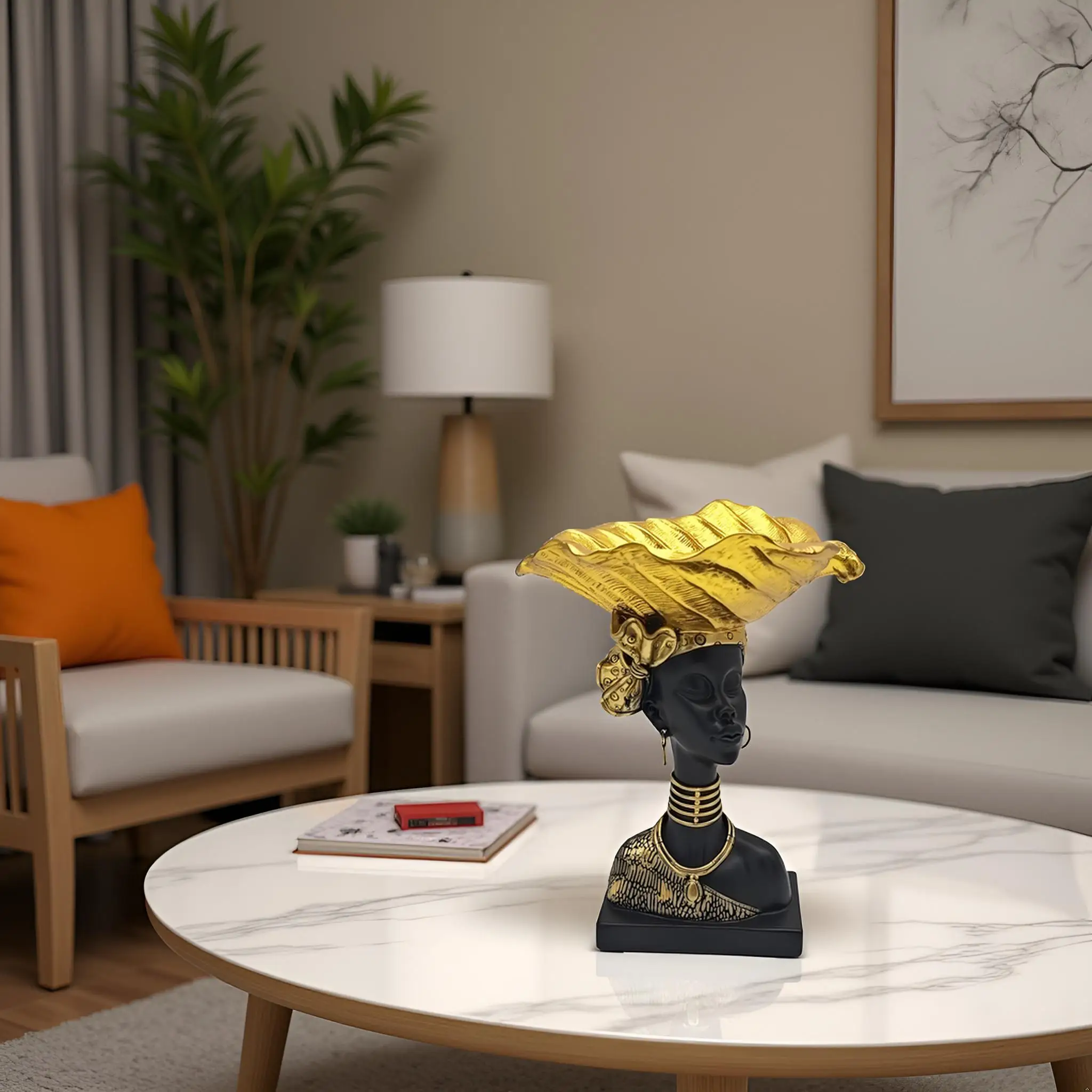 التماثيل الأفريقية تمثال المرأة القبلية ، 9.5 "الراتنج الشكل تمثال نصفي لديكور المنزل ، غرفة المعيشة/الطاولة/رف الكتب/طاولات القهوة