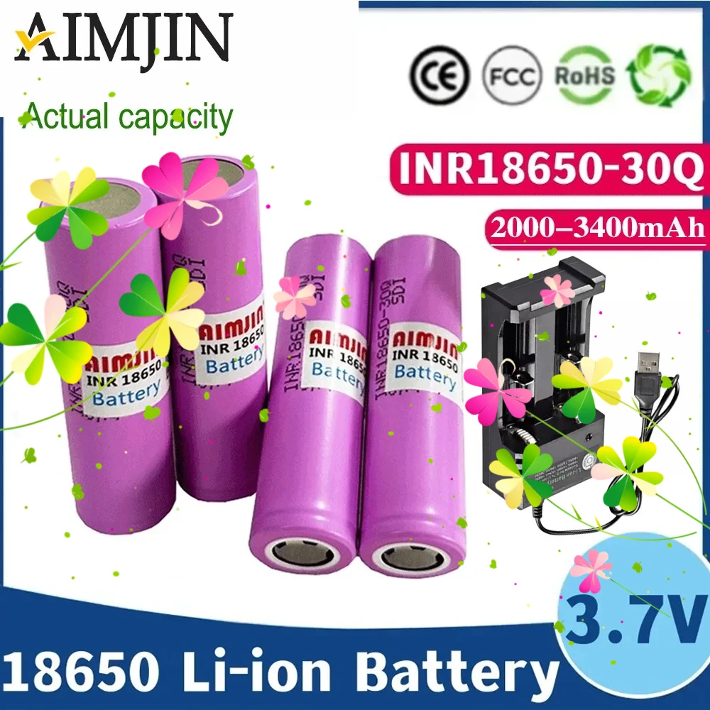 

INR18650 30Q 3.7V With USB Charger 3000mAh Rechargeable Battery , Suitable For Our 18650 Toys, Tools, Flashlight Batteries, Etc
