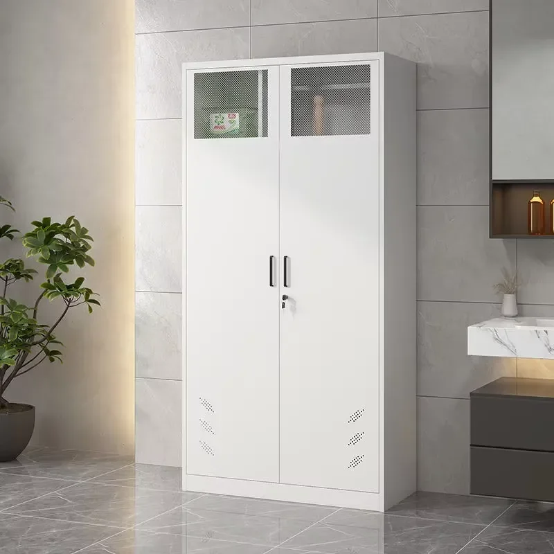 2 Door Steel Filing Cabinet Metal Mesh Office Locker with Vents Anti-theft Lock for Hotel Park Storage