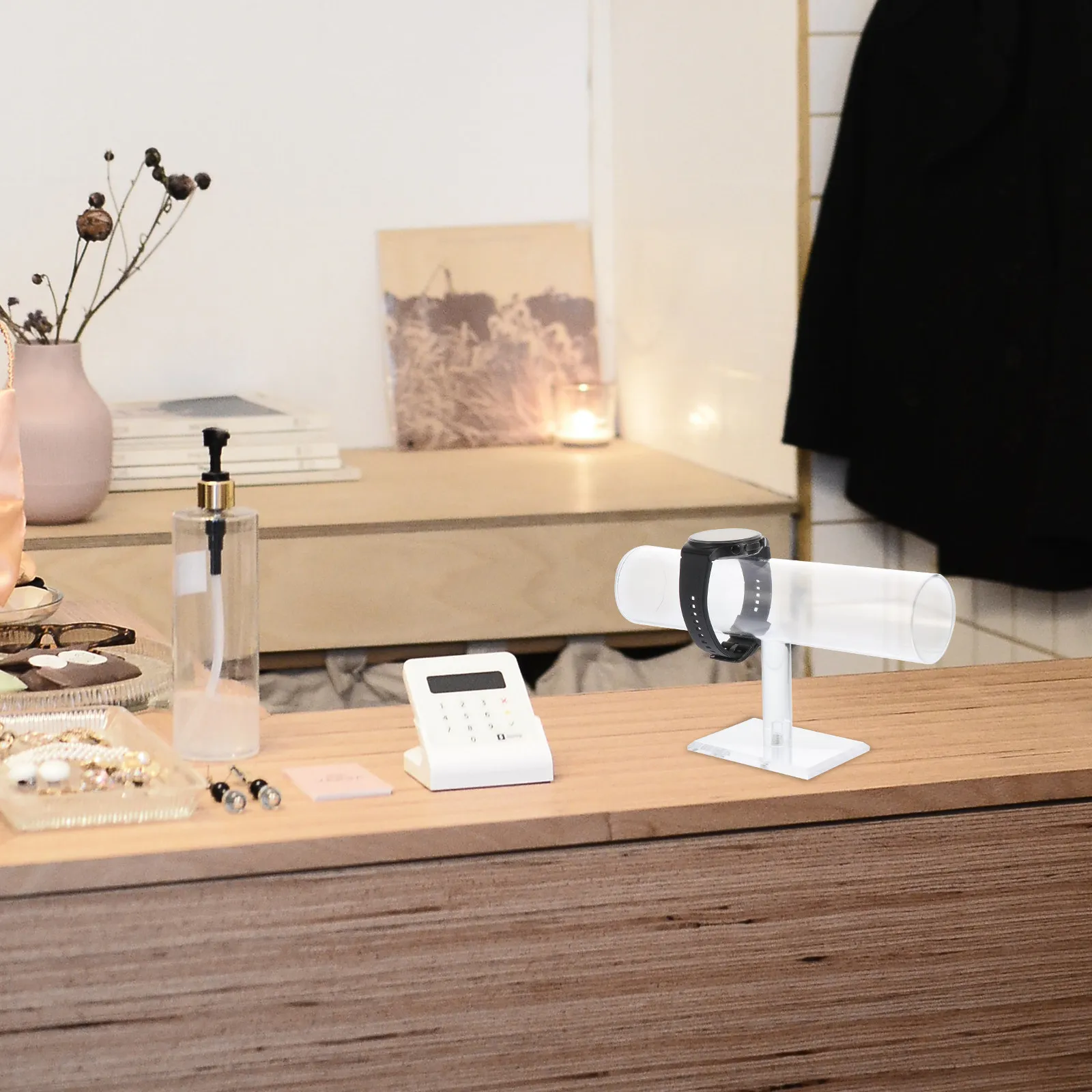 1Pcs Acrylic Watch Display Rack T Shaped Jewelry Holder Necklace Bracelet Organizer Suitable for Store Home Use