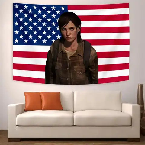 E-Ellie Manga Tapestry Pink American Flags Game Characters Art Wall Hanging Decor Banners Room Aesthetic Teen Home Tapestry