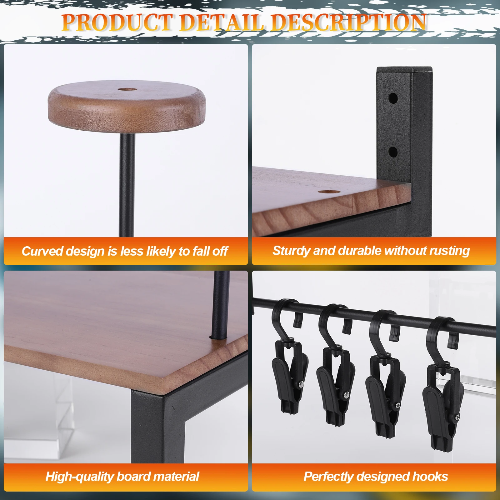 

Деревянная стойка-органайзер для шлема с 5 крючками, вешалка для шлема, настенное крепление, металлическая подставка для шлема для хранения аксессуаров для мотоциклов