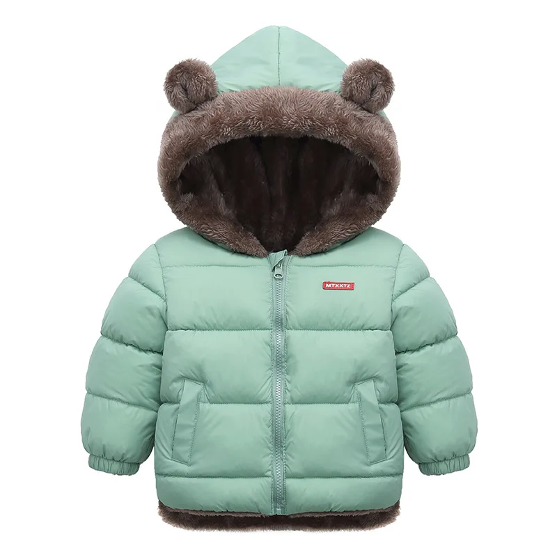 Boys Girls Thicken Hooded Zipper Down Jackets Kids Cotton-padded Solid Plush Coat Toddler Baby Autumn Winter Warm Outerwear