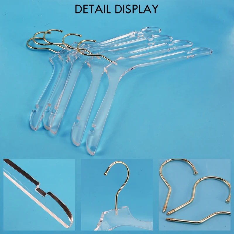 New 5 Pcs Clear Acrylic Clothes Hanger With Gold Hook, Transparent Shirts Dress Hanger With Notches For Lady Kids