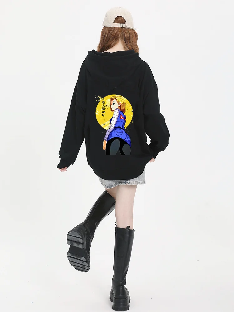 2024 New Men's and Women's Anime Dragon Android 18 Lazuli Cartoon Wukong Cell Printed Hoodie Couple Street Leisure Sports Shirt