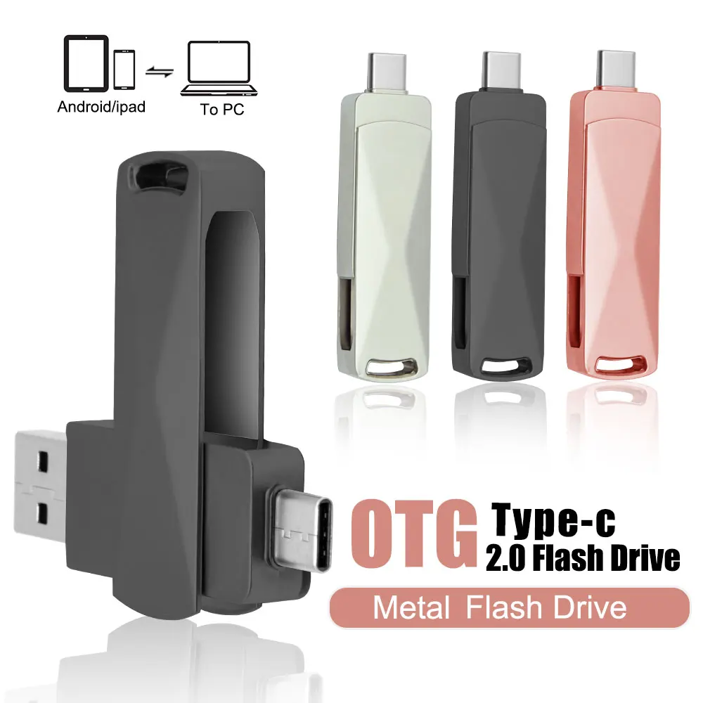 Metal OTG 2 IN 1 Type C Pen Drive 128GB Usb Memory Stick 4GB 8GB 32GB 64GB 128GB Cle Usb Cle Usb Flash Drive Memoria Usb