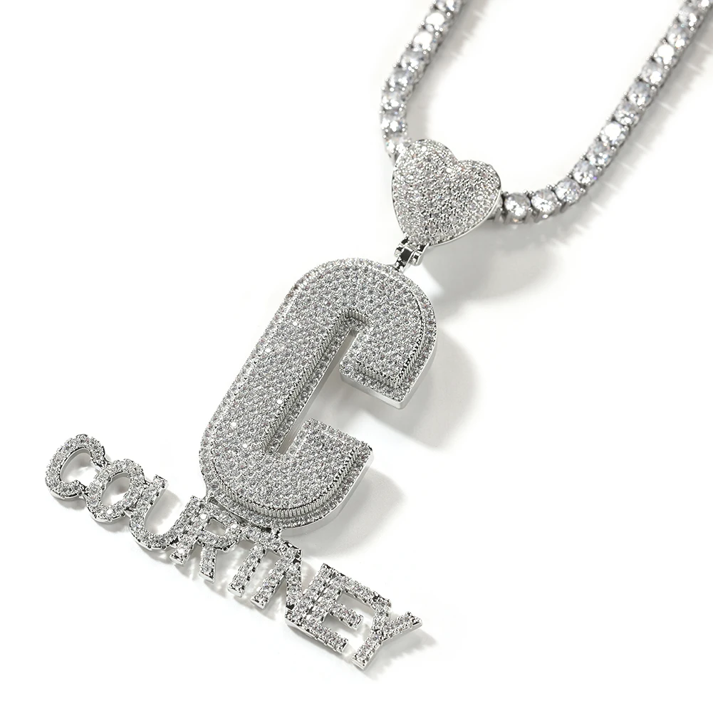 UWIN Customized Stacked Names Pendant for Men Women Iced Out Cubic Zirconia Letters Charms with Heart Bail Fashion Jewelry