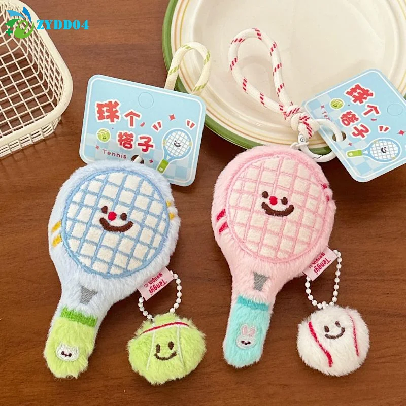 ●1PCS Plush Tennis Racket Doll Bag Pendant Keychain Ornaments Toys Couple's Best Friend Hanging Decoration Gifts